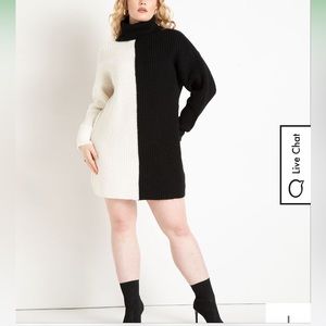 Two-Tone Black & White Turtleneck Sweater Dress